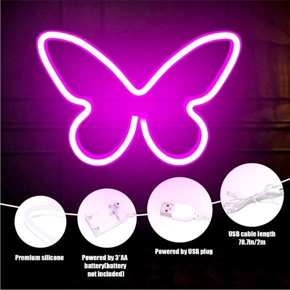 Neon Pink/Blue Butterfly Cute LED Light Kids Room/Dorm/Cafe Salon Wall Decor - Picture 3 of 6